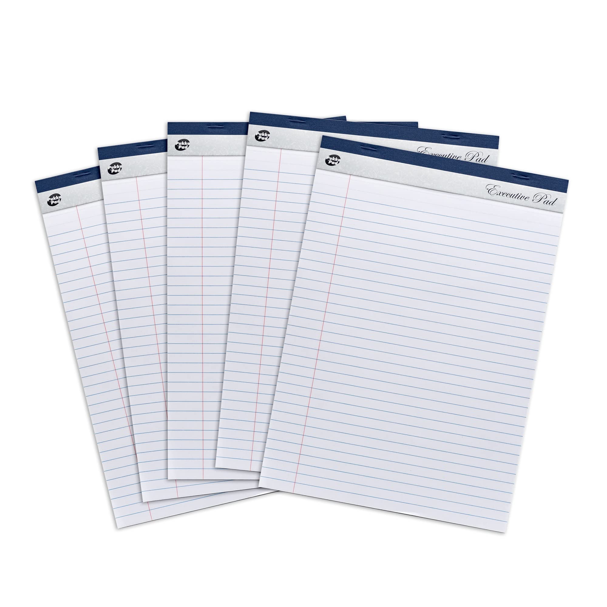 Pukka Pad, Executive Refill A4 Legal Pad – Pack of 5 Tape Head-Bound Notepads with 100 Pages, 50 Sheets of Perforated 60GSM Paper – Feint Ruled with Margin and 8mm Lines – 29.7 x 21cm, White
