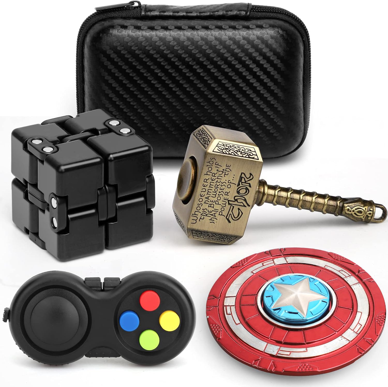 Fidget Toy Pack Hammer Fidget Spinner Fidget Pad Controller Infinity Cube for Kids Adults, Metal Finger Hand Spinners Sensory Toys Stress Anxiety Relief Birthday Gift (4 Pack) — image 1