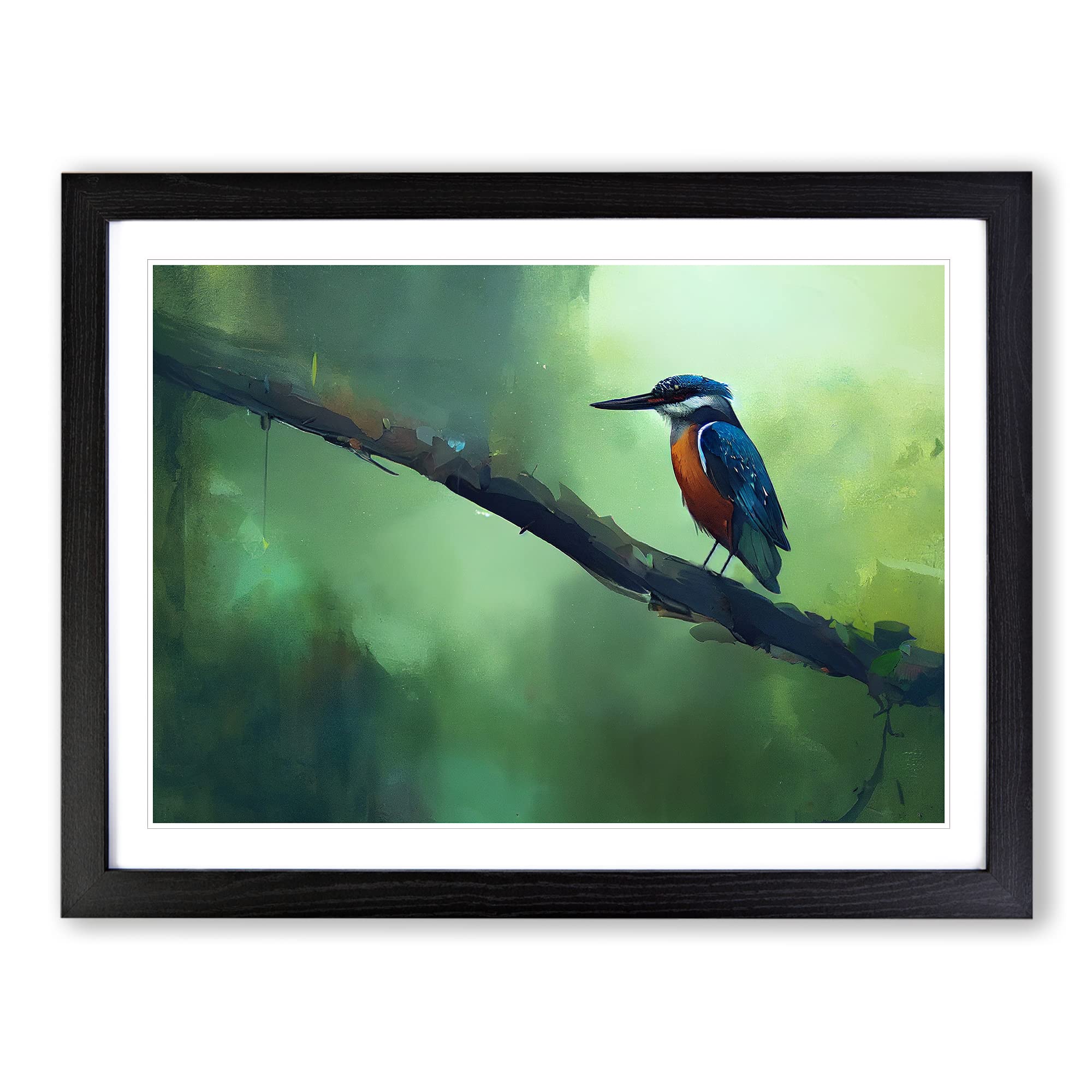 Kingfisher Bird Art Painting Vol.6 Framed Print | A4 Black Framed Wall Art | Ready to Hang | Modern Historical Picture | Living Room Bedroom Lounge Office