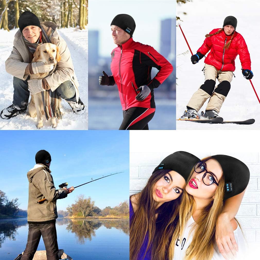 Upgraded Bluetooth Beanie Hat Headphones Wireless Headset Winter Music Hat Knit Cap with Stereo Speakers & Mic Unique Christmas Tech Gifts for Women Mom Her Men Teen Boys Girls Black: Clothing