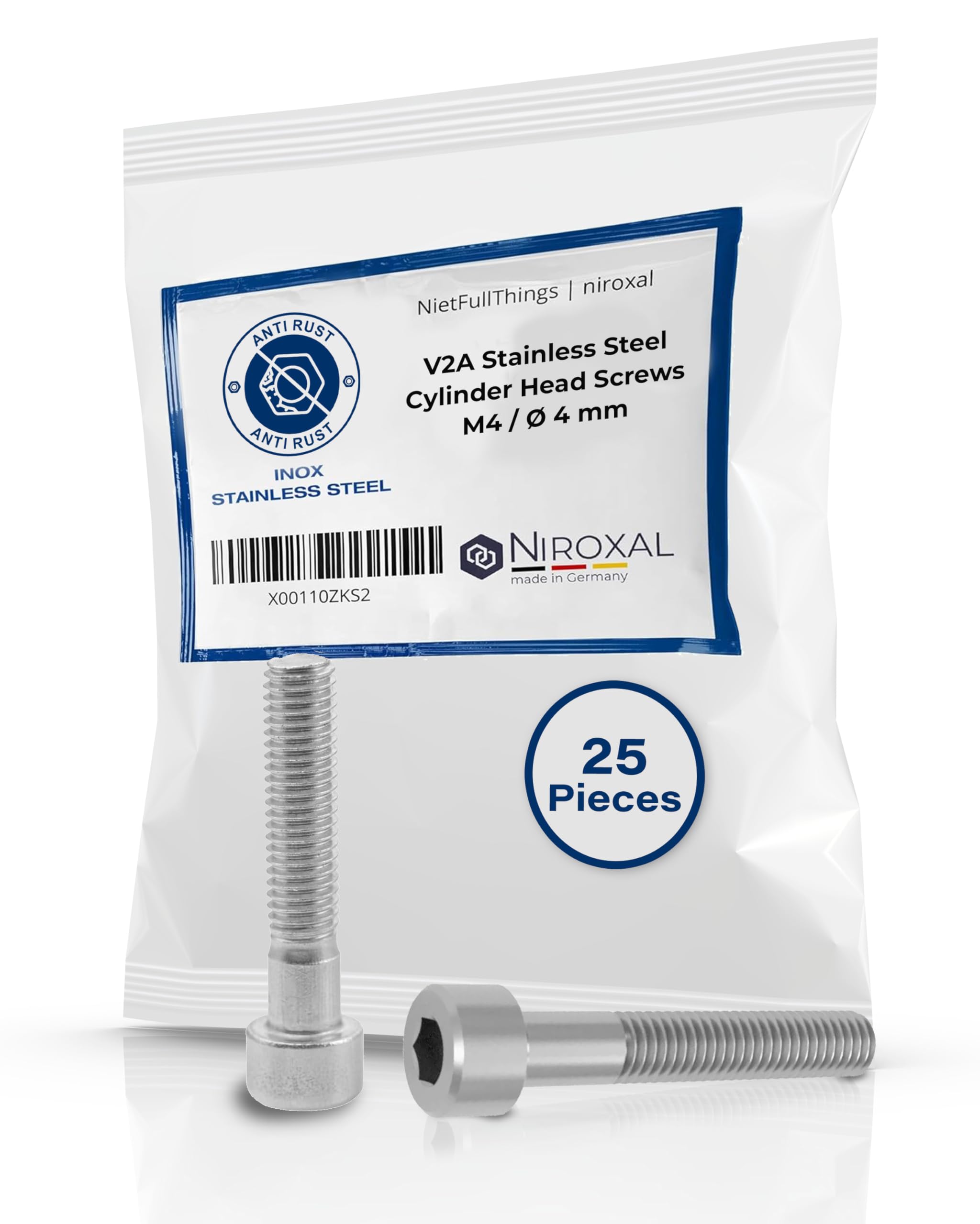 Stainless Steel Socket Head Cap Screws M4 (4 mm) (AISI 304) V2A DIN 912 / ISO 4762 | Hex Socket | 70 mm Partial Thread | Length 70 mm | 25 pcs