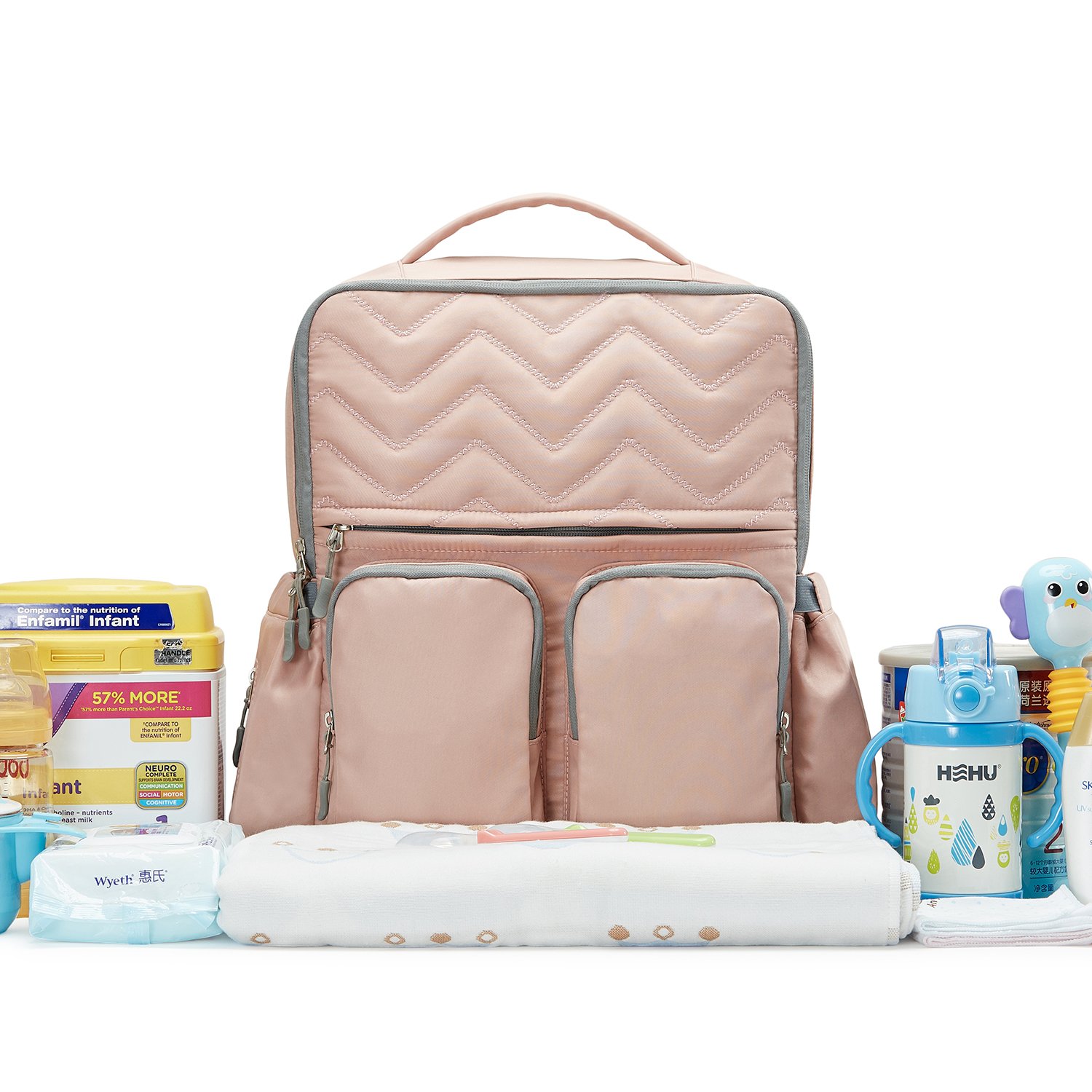 SoHo NY Diaper Backpack Bag 4Pc Chevron, Pink