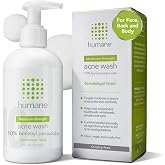 humane Benzoyl Peroxide Body Wash - Acne Body Wash - 10% Maximum-Strength | Vegan &amp; Cruelty-Free Face, Skin, Butt, &amp; Back Acne Treatment - Dermatologist-Tested Non-Foaming Face Cleanser - 8 Fl Oz