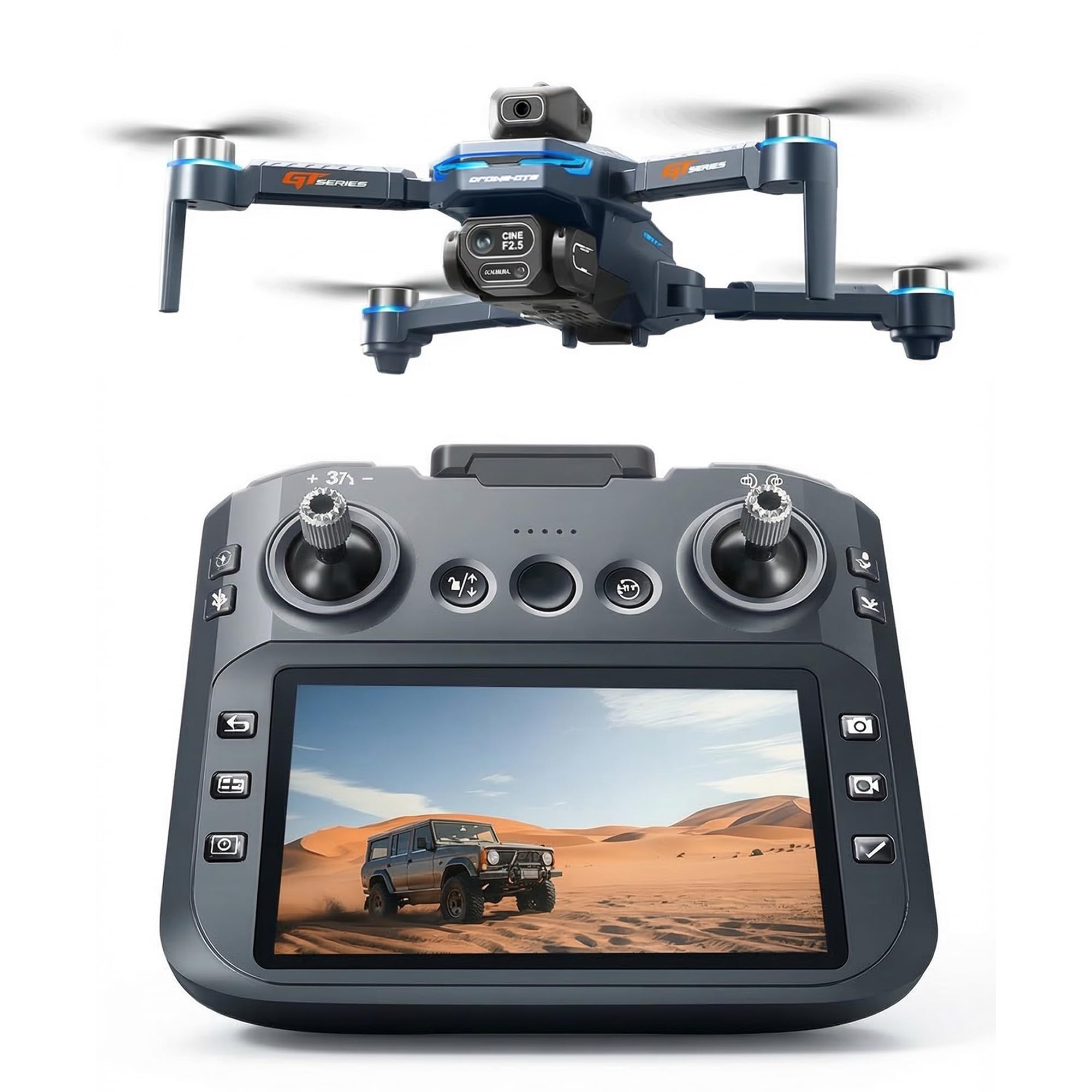 Drone with Camera HD - 4.3" LCD Screen Remote Control- Brushless Motor- 2 Batteries- Follow me - Orbit Flying - Obstacle Avoidance - with SD card - under 249g - Beginner Friendly (Black LCD Screen)