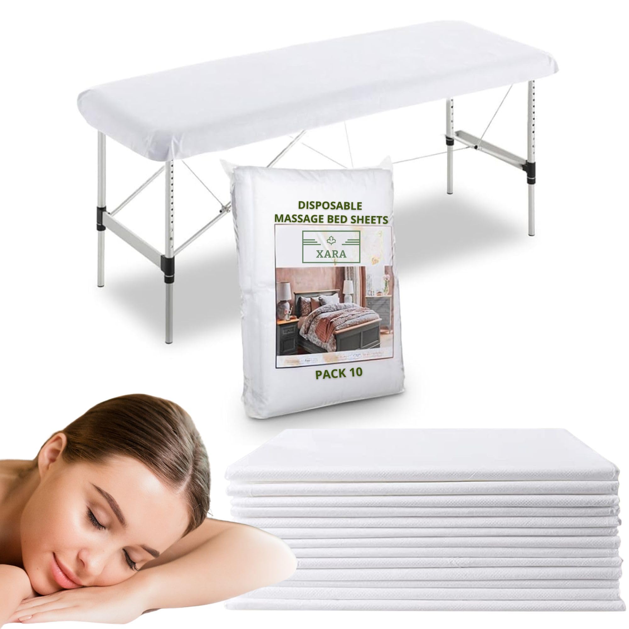 Xara Disposable TNT Massage Table Sheets 80 x 210 cm -20 g – Pack 10 – Folding Stretcher Cover – Paper Stretcher – Repels Liquids