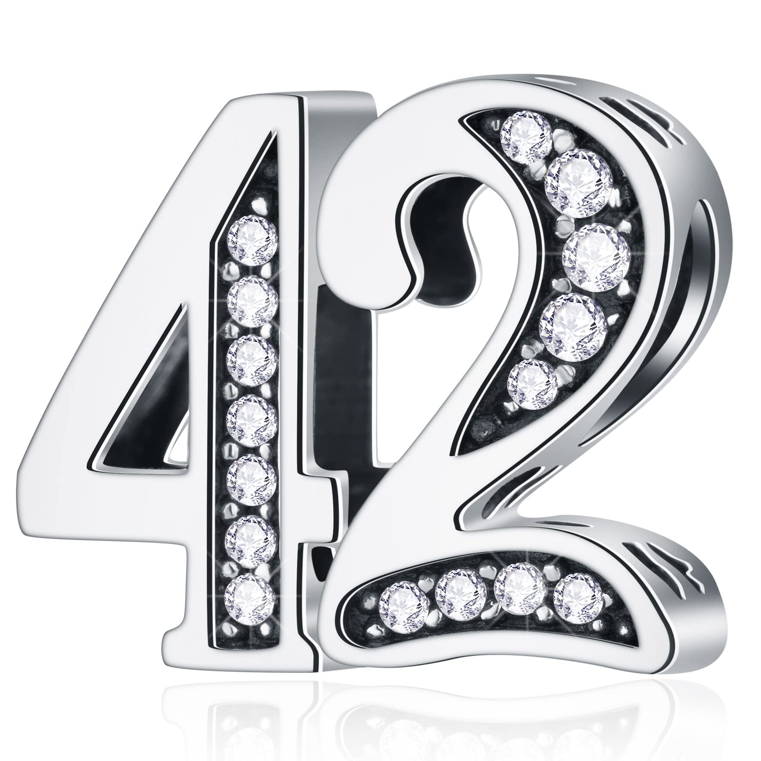 42 Birthday Charms fits Pandora Mother's Day Bracelet, 925 Sterling Silver 42nd Anniversary Beads with CZ Birthstones, Number 42 Years Old Gifts for Mummy/Teacher/Daddy