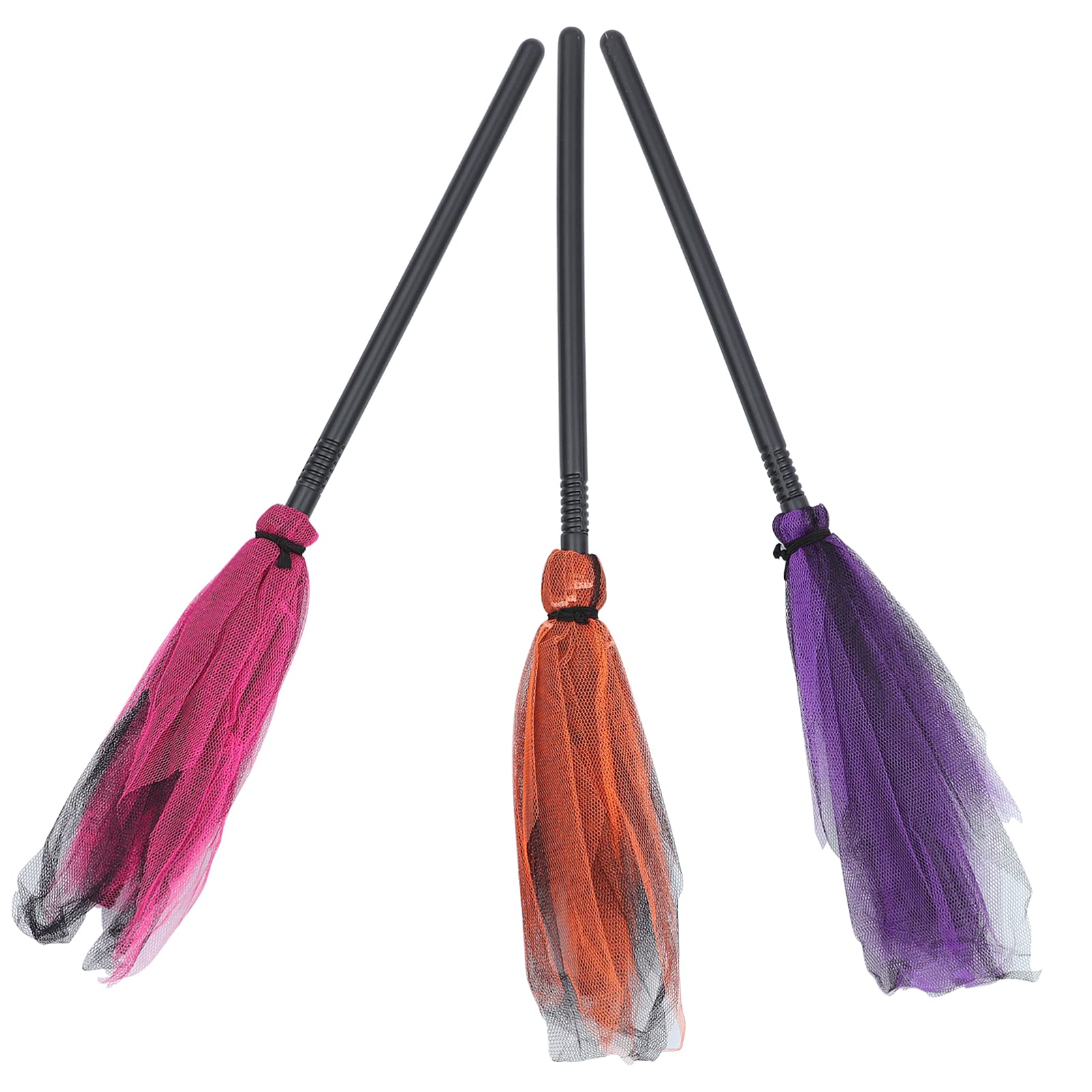 Toddmomy 3Pcs Halloween Witch Broom Kids Costume Props Plastic Mesh Broomstick Party Decoration for Cosplay and Themed Events