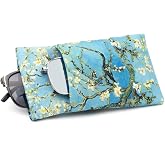 Face Shadow Large Double Glasses Case Soft Sunglasses Case for Women Men | Sponge-padded Lining Squeeze Top Eyeglass Case Stitched Cleaning Cloth