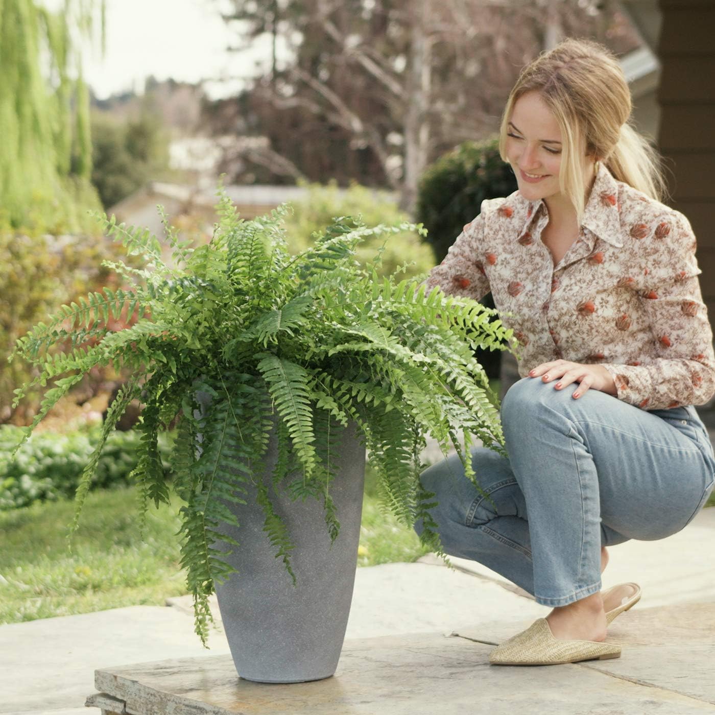 Tall Planters Set 2 Flower Pots, 20 Inch Each, Patio Deck Indoor Outdoor Garden Planters, Weathered Gray : Garden & Outdoor
