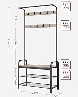 VASAGLE Coat Rack 4-in-1 with Shoe Bench and 9 Removable Hooks Greige Black view 7
