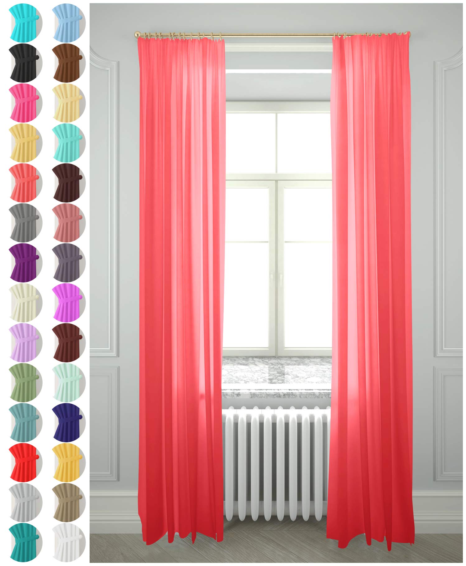 Megachest gathering tape voile curtain(coral W 56" x L 48" (2 Panels)