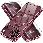 Misea Magnetic for iPhone 18 Pro /17 Pro Case Compatible with MagSafe | [Never Yellowing] [Military Drop Protection] Full Camera Lens Protector Plating Soft Clear Phone Case for Women, Burgundy