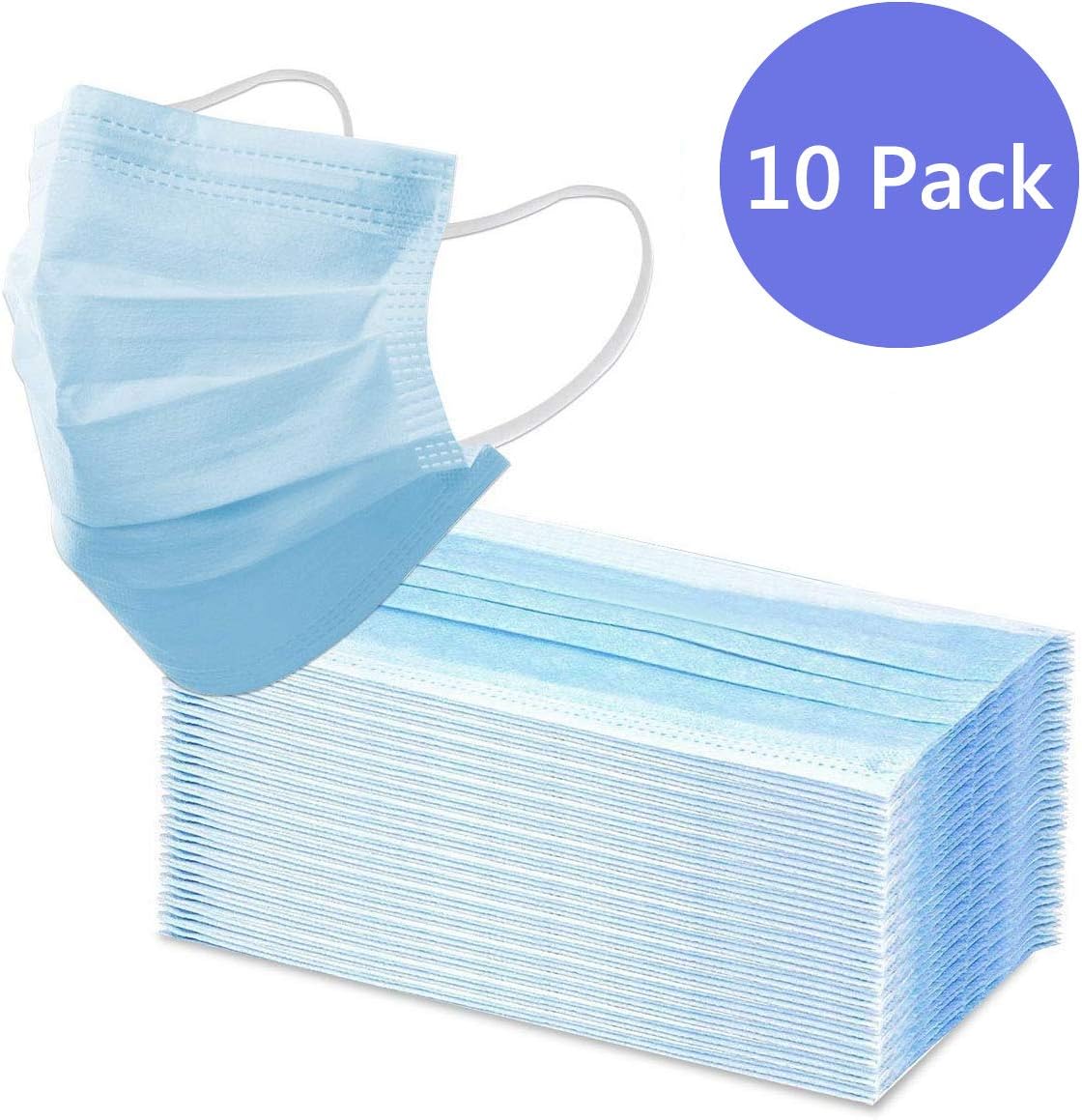 Protection Mask 3-Ply - Pack of (10) - UK Stock, Blue Realpack