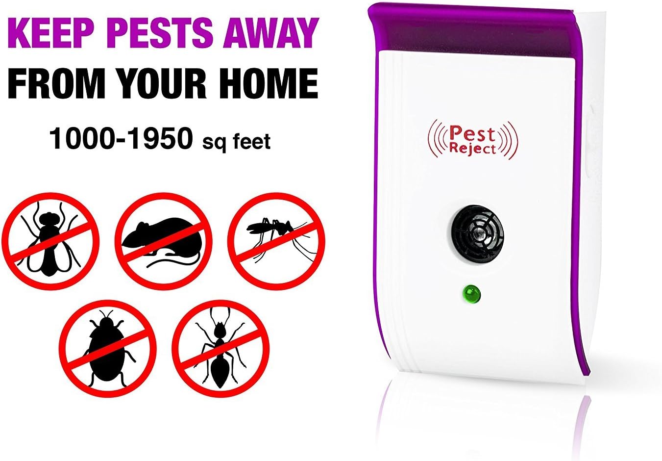 Everteco Ultrasonic Pest Repeller, Electronic Pest Repeller, Plug In Rat Mouse Repellent, Indoor Rodent Control with Night Light for Mice, Cockroach, Flies, Mosquitos, Ants, Spiders, Fleas (Pack of 2)