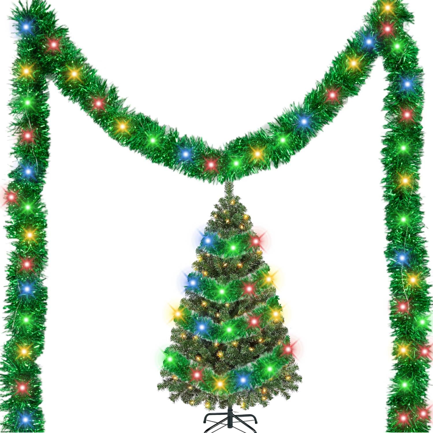 Photo 1 of 33 Feet Pre- Christmas Garland, Artificial Vine Soft Greenery Garland Decoration with 100 LED Lights for Indoor Home Garden Christmas Decor Holiday Wedding Party Decoration