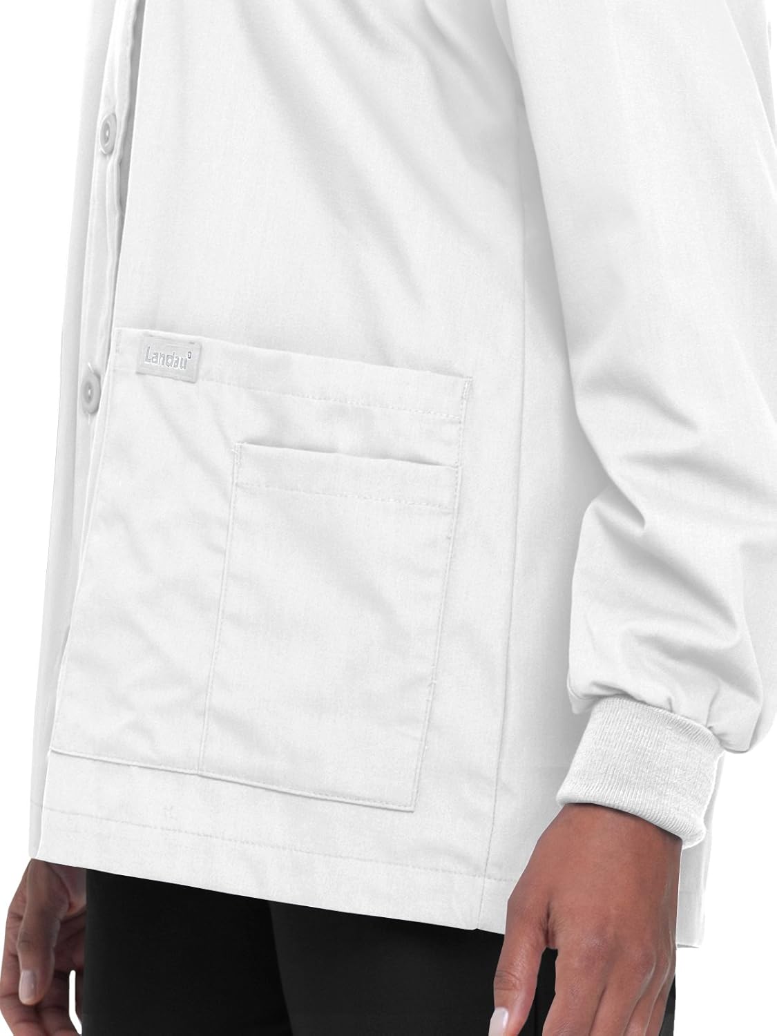 Landau Essentials 5-Pocket Cardigan Style Warm-Up Scrub Jacket for Women: Clothing