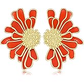 NONQL Vintage Bohemian Semi Flower Enamel Gold Lightweight Large Stud Earrings Personalized Floral Petal Earrings For Women Jewelry Gifts