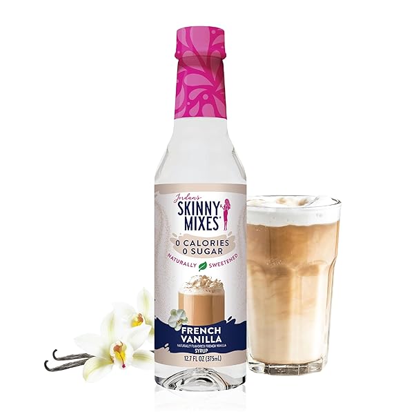 JORDAN’S SKINNY SYRUPS SUGAR FREE SYRUP, FRENCH VANILLA SYRUP, 12.6 OZ, ZERO SUGAR AND ZERO CALORIE FLAVORING FOR COFFEE, PROTEIN SHAKE, COCKTAIL OR MOCKTAIL DRINKS AND MORE, NATURALLY SWEETENED LINE