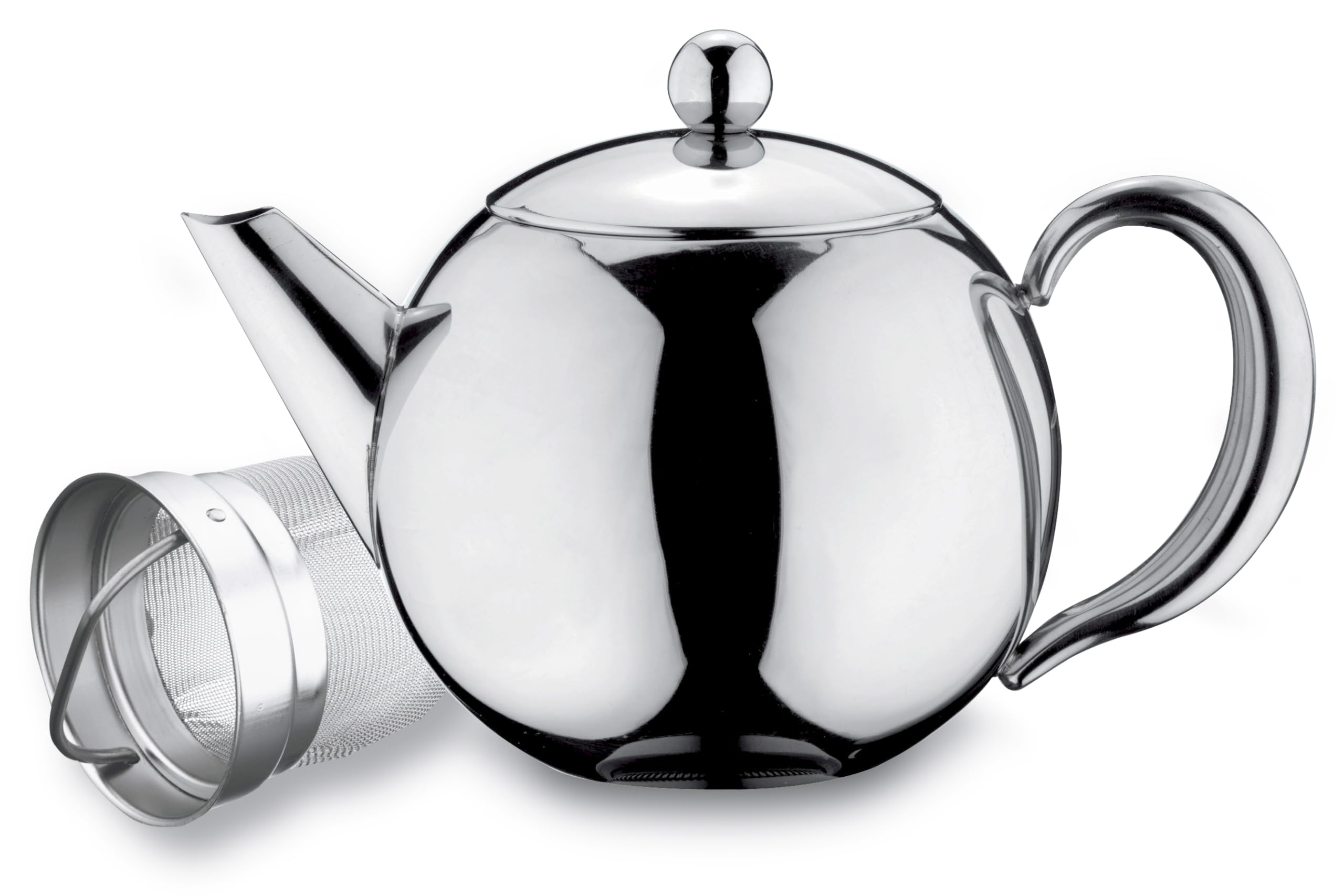 Cafe Ole by Grunwerg RTD-12 Rondeo 18/10 Stainless Steel Double Wall Teapot with Infuser, 1.2 litres, Stainlesssteel, Silver