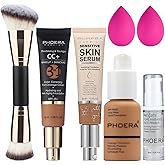 PHOERA Foundation Full Coverage, CC+ Cream, Matte Finish for Mature Skin, Primer (108+180CC+N05 Tan)