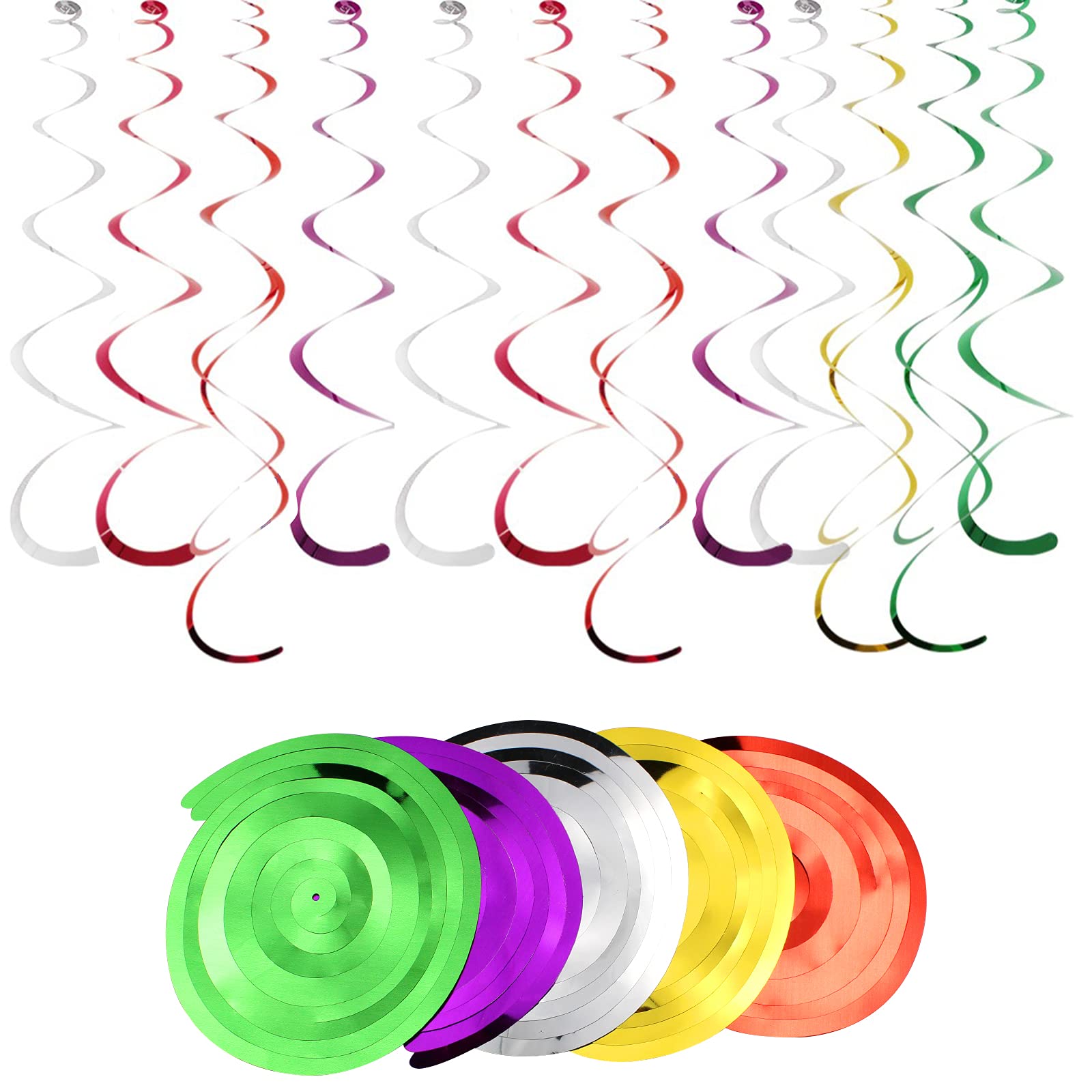 Aallo 30 Pcs Party Swirl Decorations Multicolor Hanging Swirl Spiral Streamers Birthday Party Supplies for Wedding Birthday Party Baby Shower Chirstmas Valentine's Day