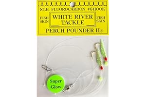 J Deez White River Tackle Perch Pounder II Fishing Hook Rig, 1 Pc, Size 8, 6, 4, Fish Skin, Ready for Weight/Sinker & Live Bait