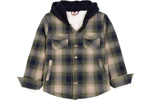 ZENTHACE Kids Boys Girls Sherpa Lined Flannel Shacket Jacket,Hooded Plaid Snap Shirt,Fall Winter Playwear