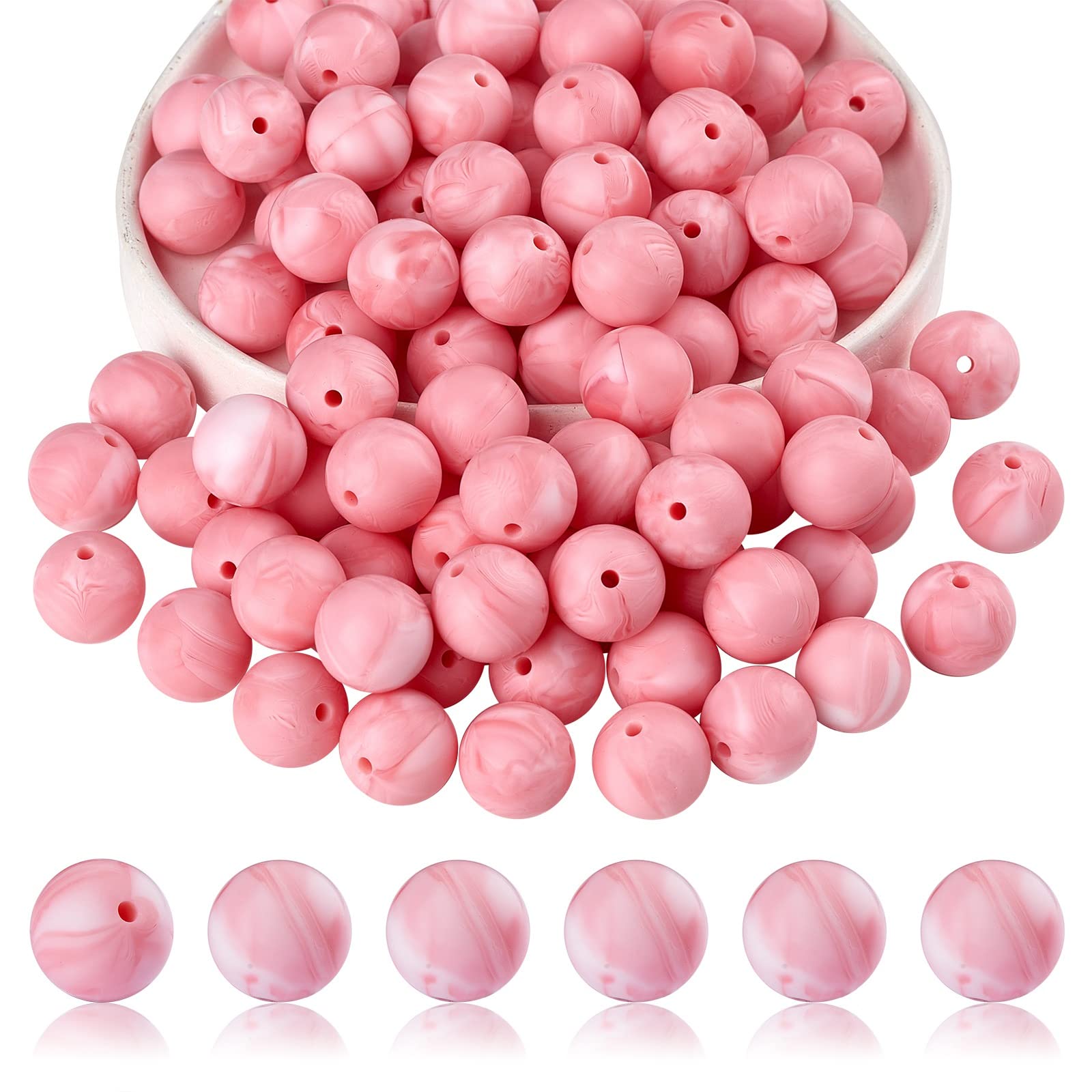 BEEFLYING 100 Pieces Silicone Beads 15mm Round Rubber Focal Bead Loose Spacer Beads for Keychain Making, Pen Bracelet Necklace Jewelry DIY Craft (Smoke Red) — image 1