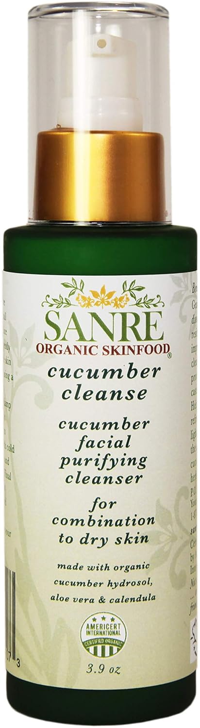 SanRe Organic Skinfood - Cucumber Cleanse - USDA Made with Organic Facial Purifying Cleanser For Dry to Combination Skin