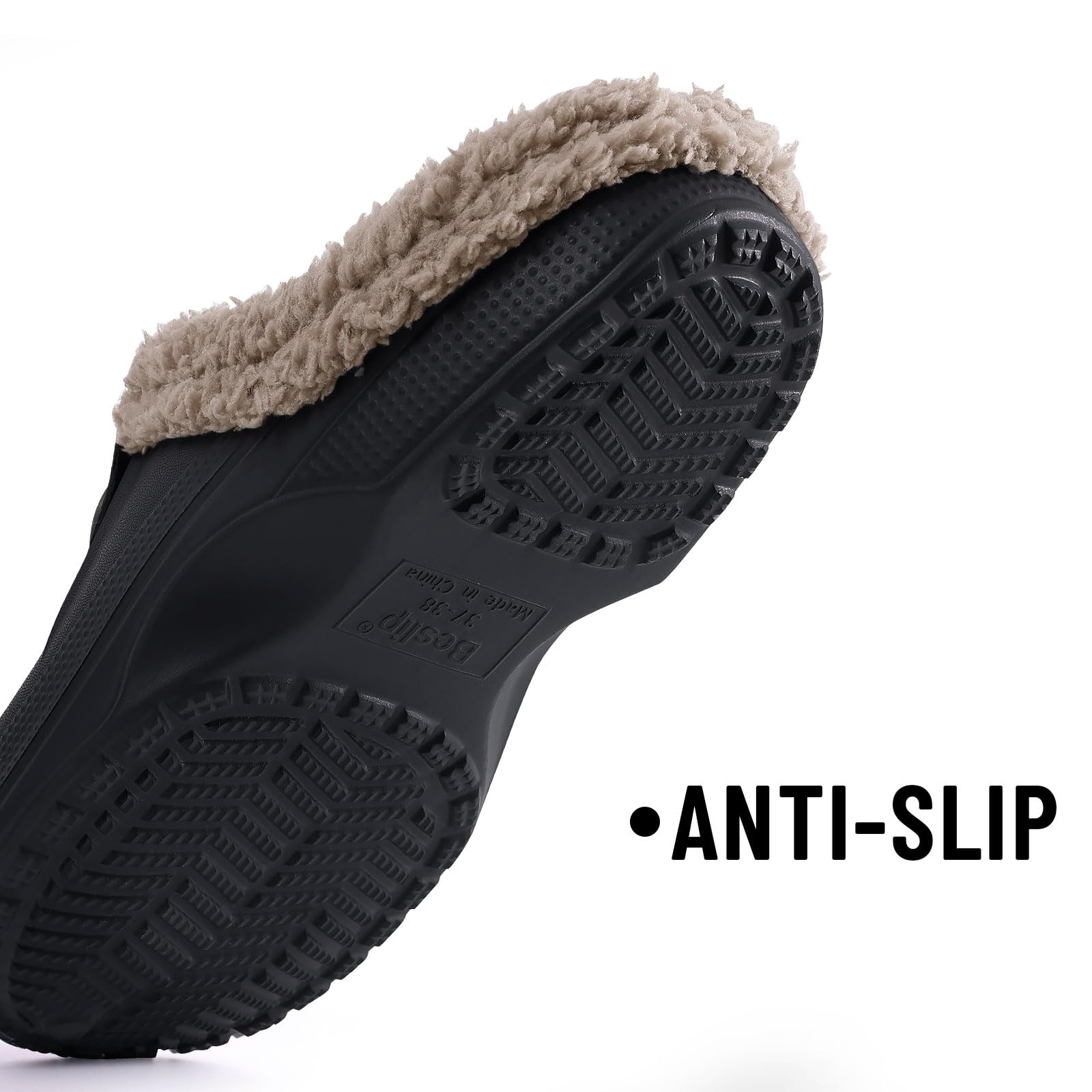 Beslip Classic Fur Lined Clogs Waterproof Winter Fuzzy Slippers for Women Men Indoor and Outdoor