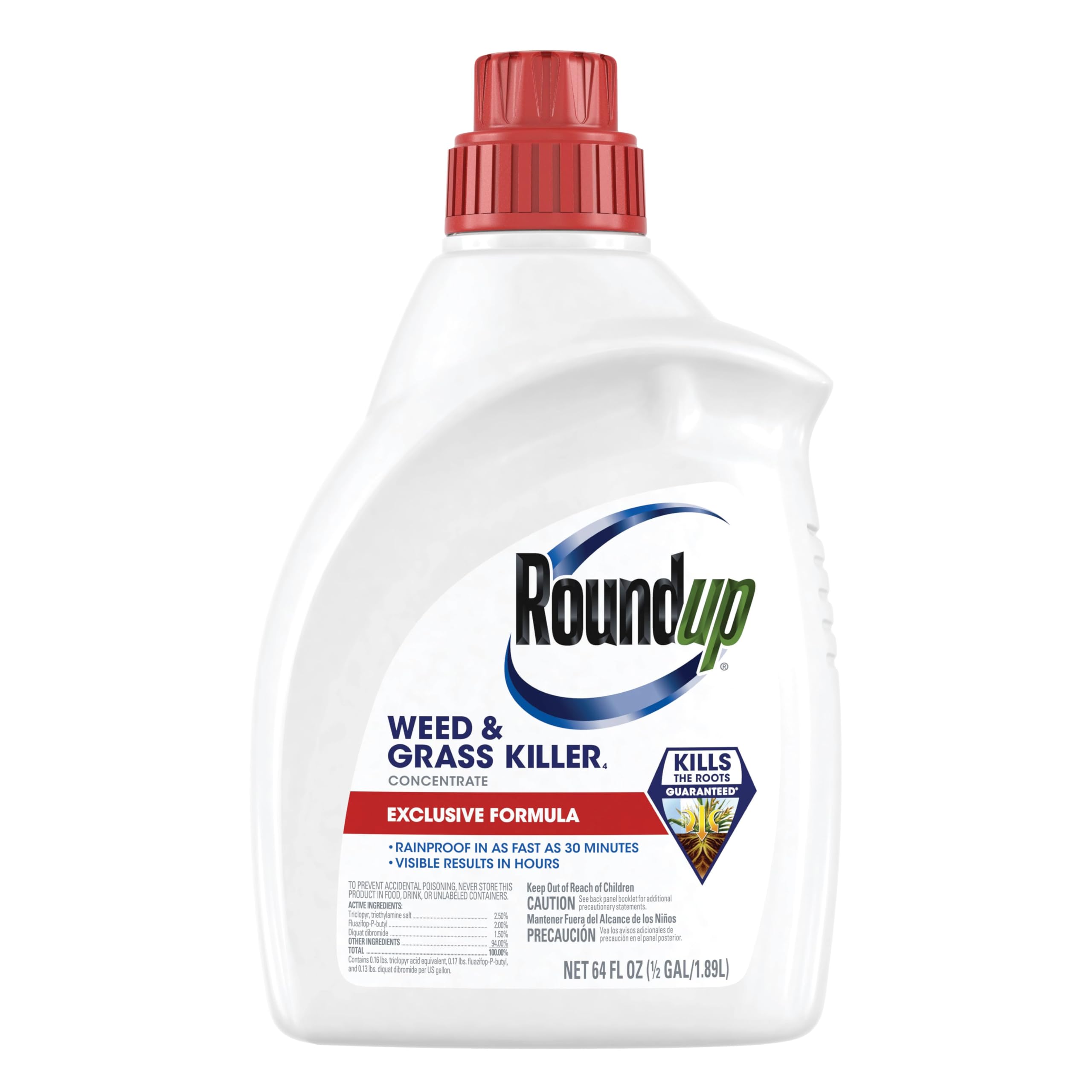 Photo 1 of Roundup  And Grass Killer? Concentrate, Use Around Flower Beds and Trees, on Walkways, and in Other Areas in Yards, 64 fl. oz.