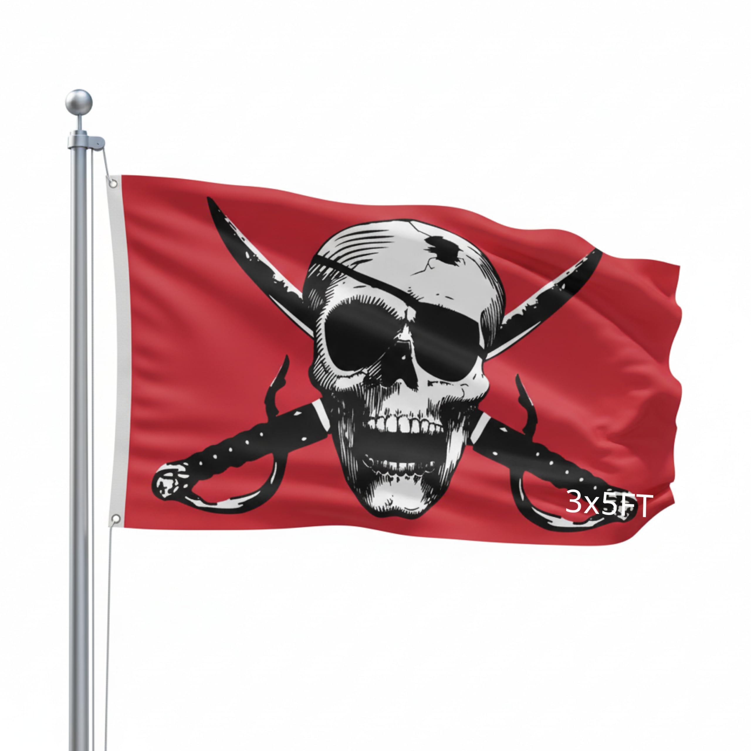 Shoe String King SSK Red Crimson Pirate Outdoor Flag - Large 3' x 5', Weather-Resistant Polyester