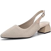youngshow Womens Adjustable Slingback Heels, Pointed Toe Mid-Low Heel, Cute Knitted Slip On Work Pumps Dress Shoes