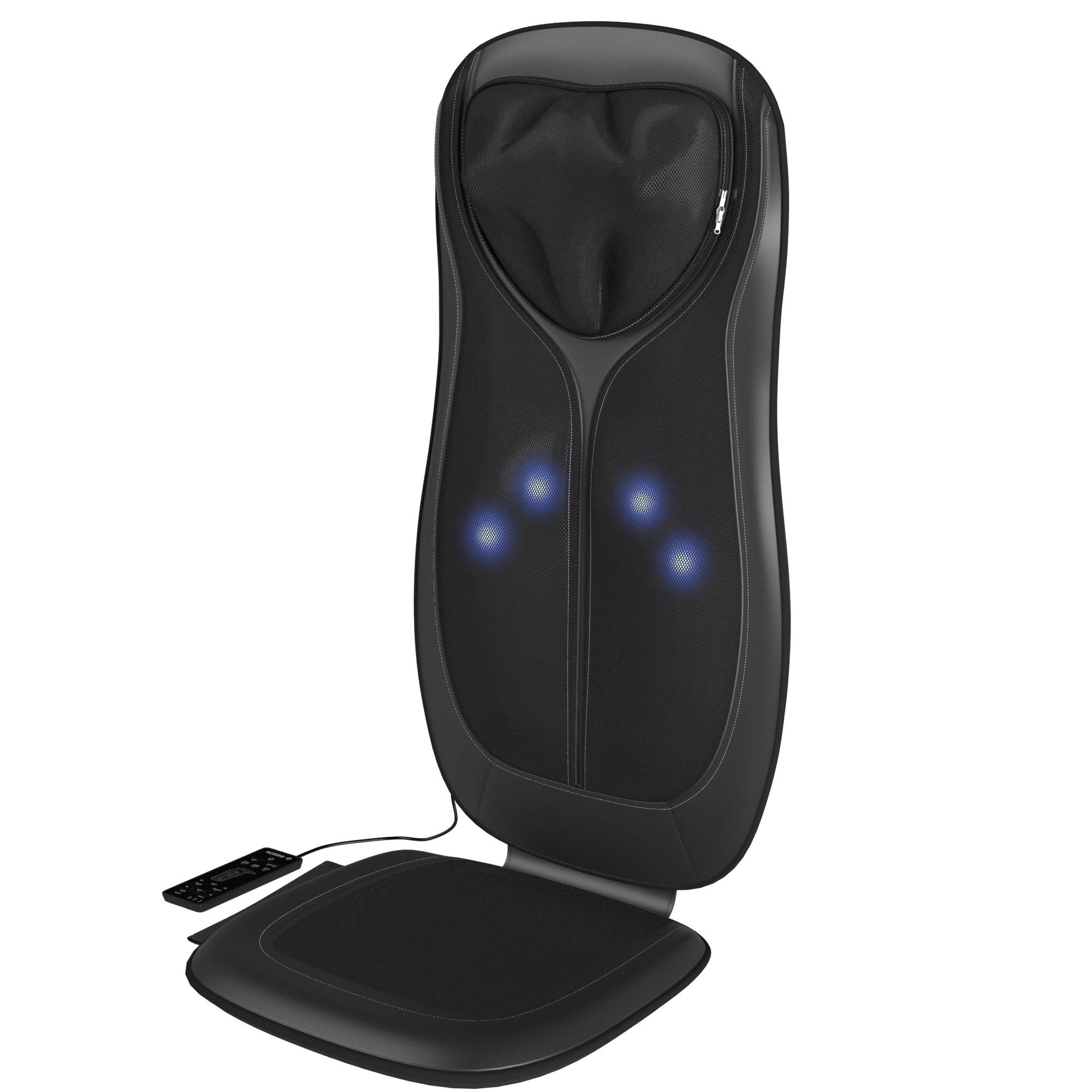 Gideon Luxury Six-Program Fully Customizable Back and Neck Massaging Cushion with Heat / Shiatsu Deep Kneading, Rolling and Vibrating – Massage Sitting Area, Full Back and Neck