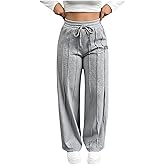 winkbay Women's Wide Leg Baggy Sweatpants Casual Drawstring Elastic Waist Patched Trousers Streetwear