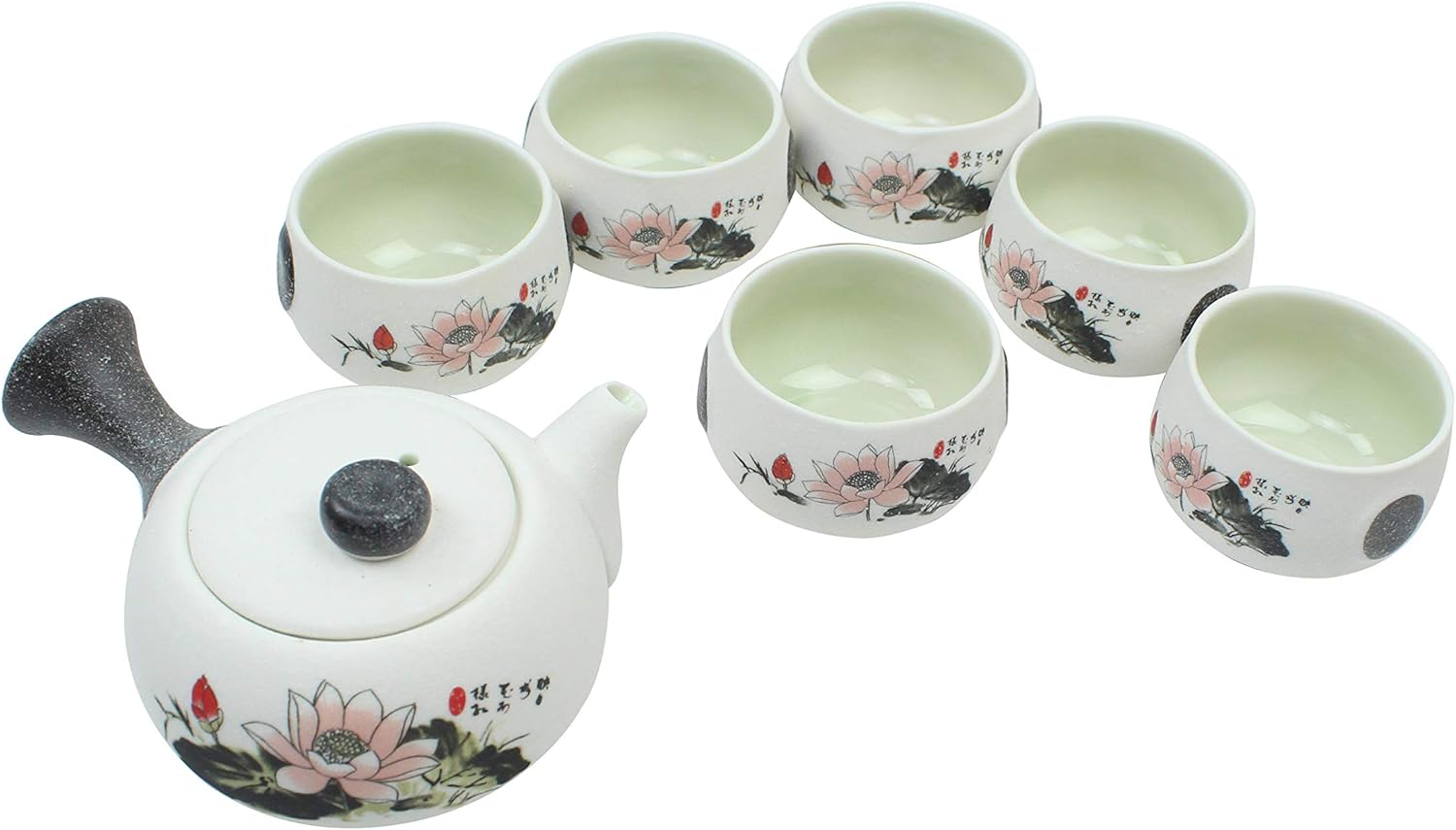 Chinese teapot set with 6 tea cups (White Flower