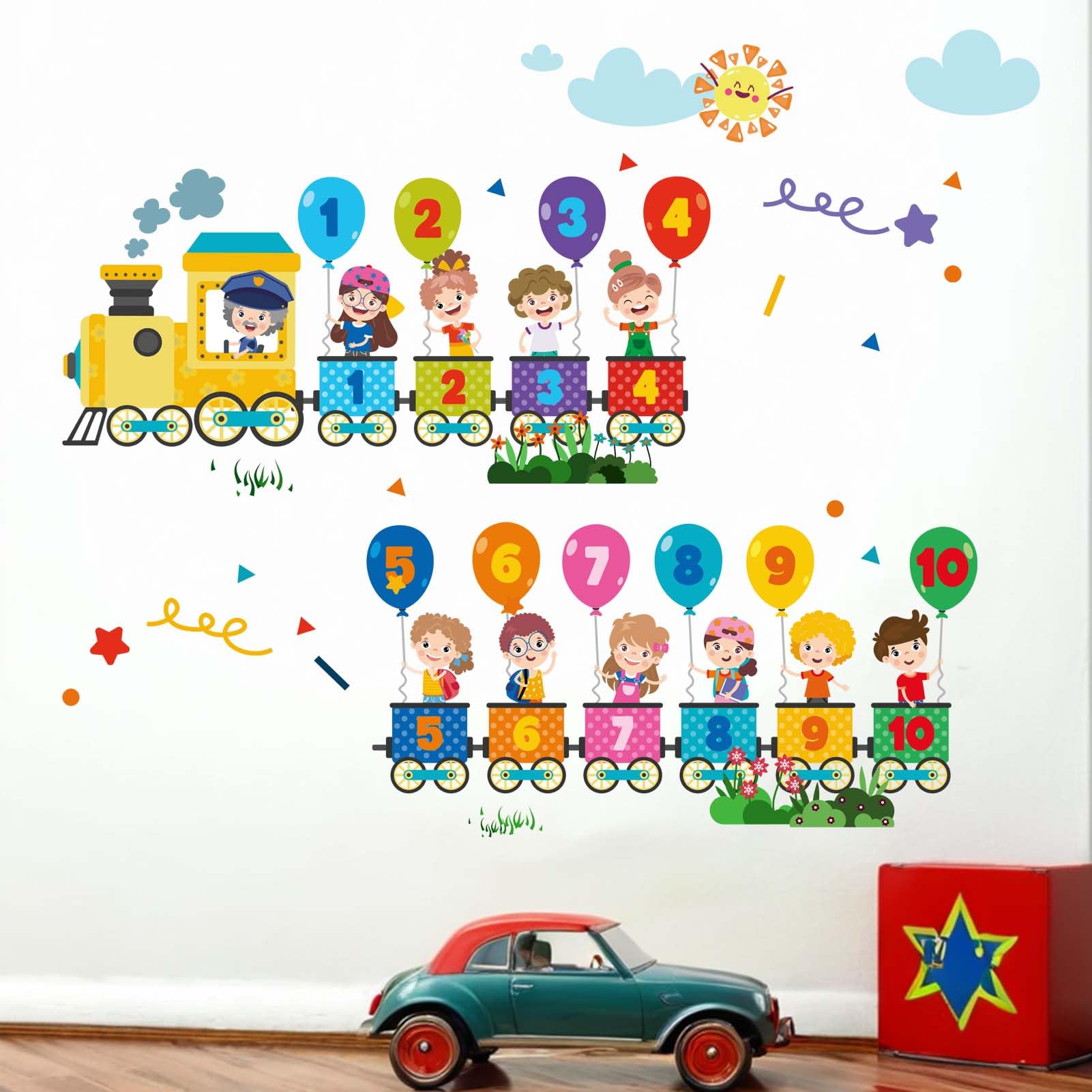 Train Number Wall Stickers for Kids: Peel and Stick Learning Figures Education Wall Decals - Wall Art Decor Kids Supplies Ages 1-12 Year