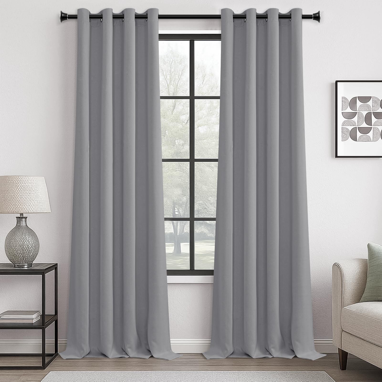 MRTREES Blackout Curtains Bedroom 102 Drop 2 Panels Light Grey Eyelet Thermal Curtain for Living Room Soft Texture Window Treatments for Kids 55x102 Inch 140x260 CM