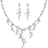 Yifyofe Silver Bridal Necklaces Set for Prom Wedding Jewelry Set Dangle Earrings for Bride Bridesmaid Teardrop Pendant Crystal Wedding Prom
