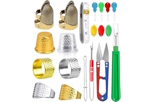 CousDUoBe 20 Pcs Sewing Thimble Kit,thimbles for Hand Sewing，Needle threaders，Seam Rippers for Sewing，Measuring Tape and Thread Snips, Hand Embroidery Craft（Complete Sewing Kit）
