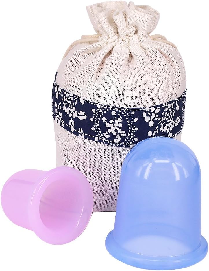 Kindax 2Pcs Silicone Anti Cellulite Vacuum Massage Cupping Cups, Set of Cupping Therapy Includes 1 Large Cup and 1 Medium Cup