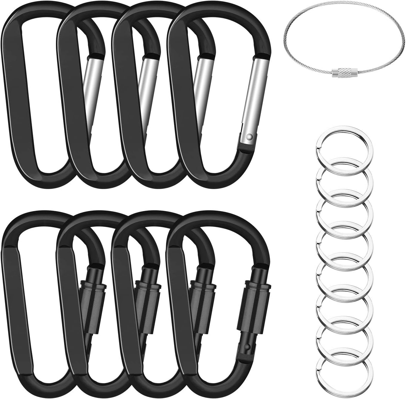 Michael Josh 8PCS 3" Carabiner Caribeaners Carabeeners Carabeaner Hook Clips with 8PCS Keyrings(Not for Climbing)