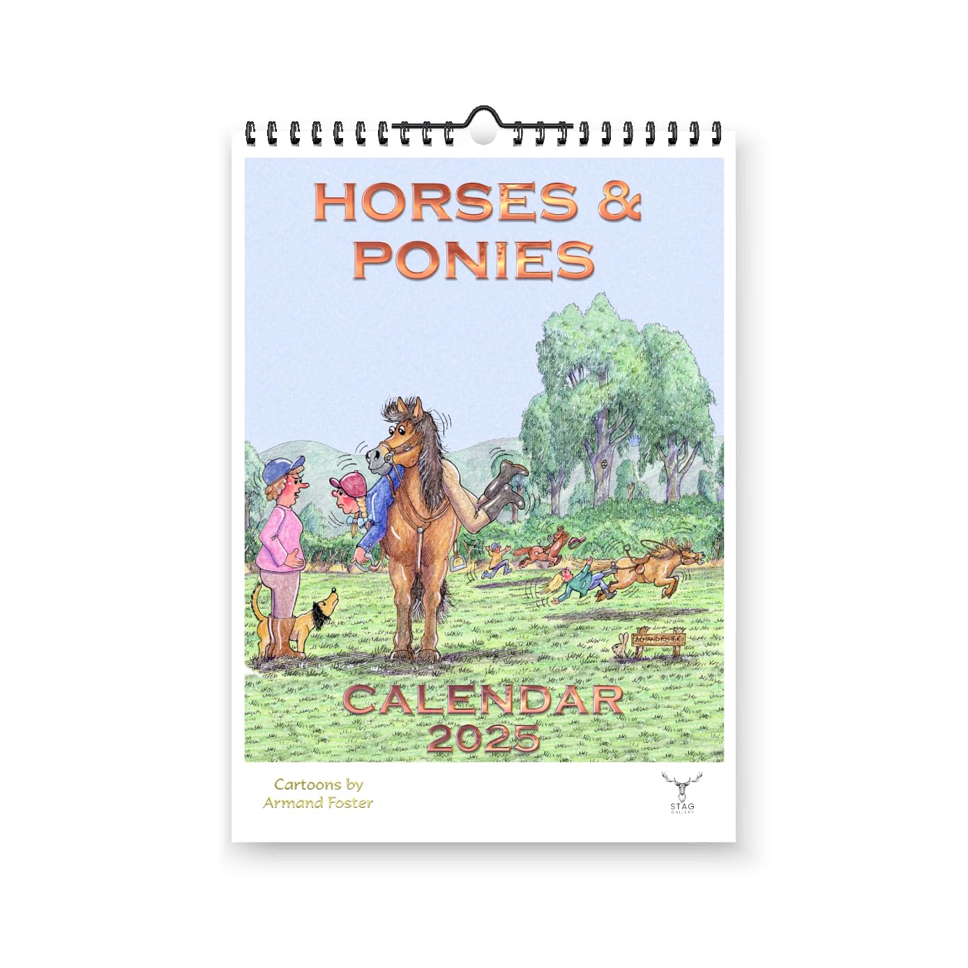 Horses & Ponies Humour Cartoon Funny 2025 Yearly Wall Hanging Calendar - Cartoons by Armand Foster