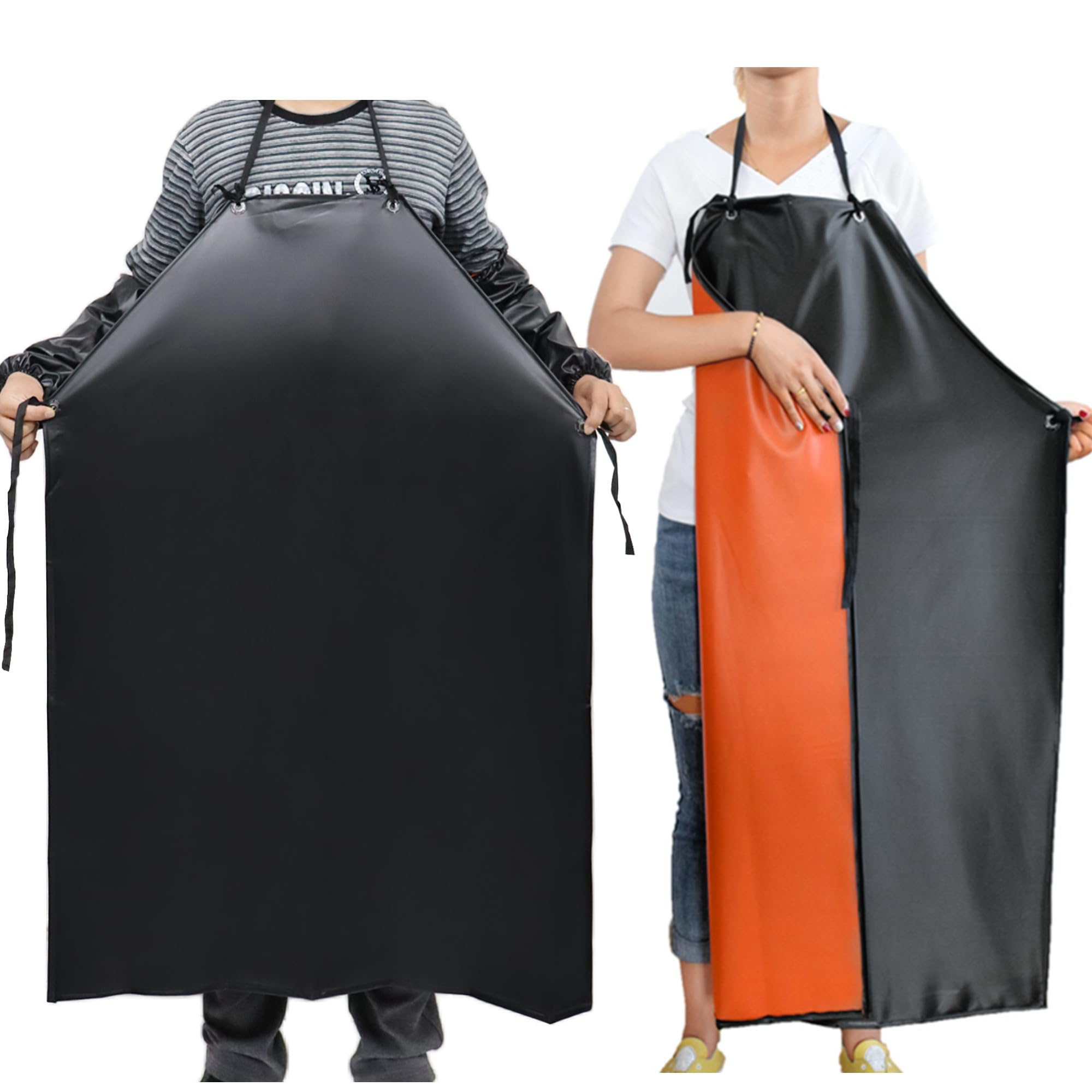 2 Set Waterproof Apron, 45.27" Heavy Duty Work Apron, Chemical Acid Stain Oil Resistant Aprons, Butcher Aprons with Adjustable Strap for Men, Women Professional Kitchen Apron for Pet Shop Car Wash BBQ