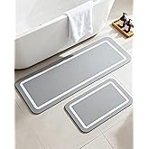 Soft Diatomaceous Earth Bath Mat, Quick Dry Bathroom Mats 2 Piece, Gray Super Absorbent Bath Mat Set, Washable Non Slip Bathroom Rugs, Stone Bath Mats Alternative, 15.74" x 23.62" Plus 15.74" x 47.2"