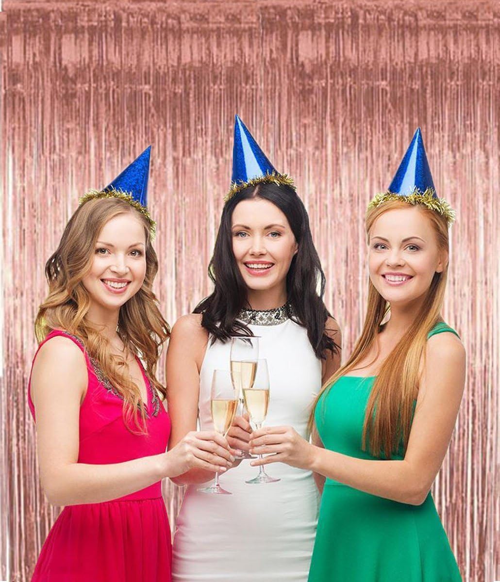 3 Packs 3.2ft x 6.6ft Rose Gold Metallic Tinsel Foil Fringe Curtains Photo Booth Props for Birthday Wedding Engagement Bridal Shower Baby Shower Bachelorette Holiday Celebration Party Decorations: Home & Kitchen
