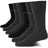 Calvin Klein Mens Dress Socks - 6 Pairs Soft Cotton Blend Crew Socks for Men - Classic Comfort Stay Up Cuff Mixed Pattern