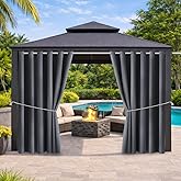 Water Proof Outside Curtains with Grommet Top for Porch, W84 x L84 Thermal Insulated Washable Light Block Outdoor Divider Drapes for Patio Gazebo Deck Pool Area Pergola Cabana (Gray, 2 Panels)