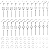 UNICRAFTALE 30pcs 314 Stainless Steel Earring Hooks with 36pcs Transparent Glass Cabochons DIY Flat Round Earring with Dome Making Kit Hypoallergenic Metal Dangle Earrings for Jewelry Making Craft