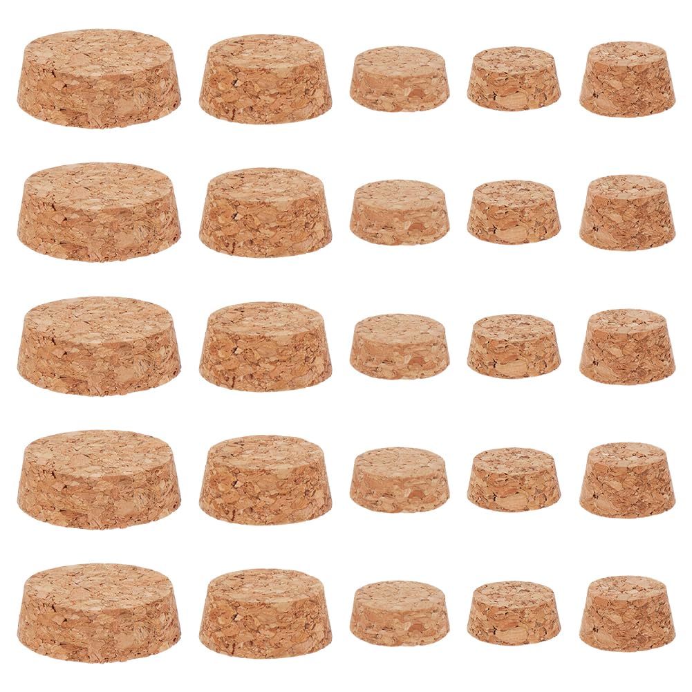 GORGECRAFT 25Pcs 5 Sizes Cork Bottle Stoppers 25mm to 48mm Wooden Tapered Cork Plugs Replacement Natural Soft Small Craft Corks Lids for Wine Beer Bottle Glass Bottles Mason Jars
